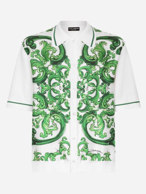 Dolce & Gabbana Oversize silk and yarn shirt with majolica print