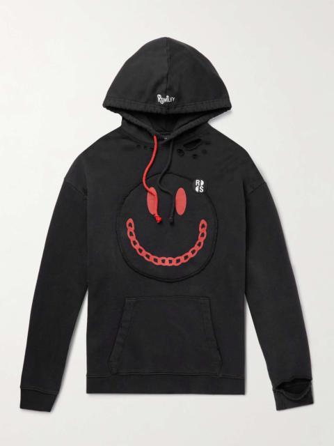 Raf Simons + Smiley Logo-Appliquéd Distressed Printed Cotton-Jersey Hoodie