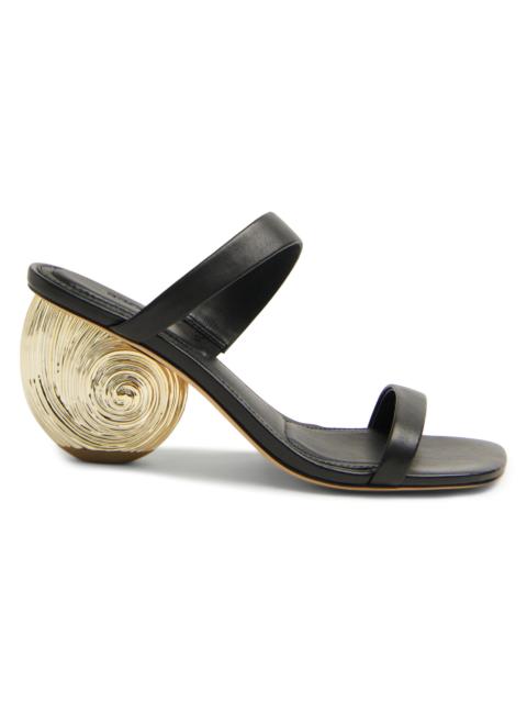 SIMKHAI Women's Marion 75MM Seashell-Heel Leather Sandals - Black Gold