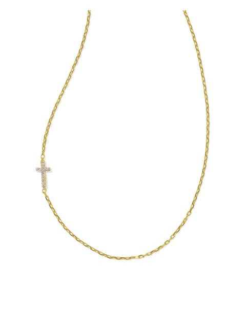 KENDRA SCOTT Cross 18k Gold Vermeil Inline Pave Necklace in White Topaz
