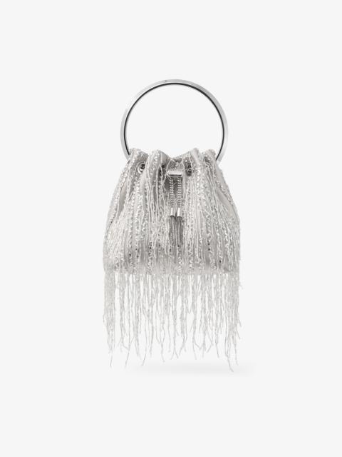 JIMMY CHOO Bon Bon Silver Braided Fringe Embroidery Bucket Bag