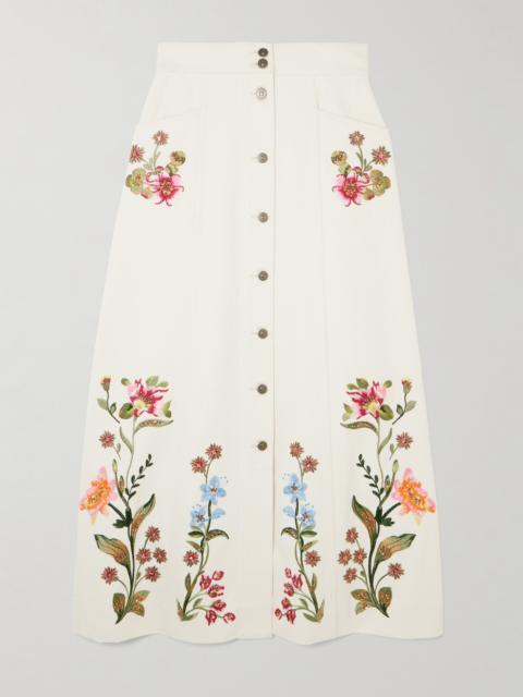 Valentino Sequin-embellished Embroidered Denim Maxi Skirt