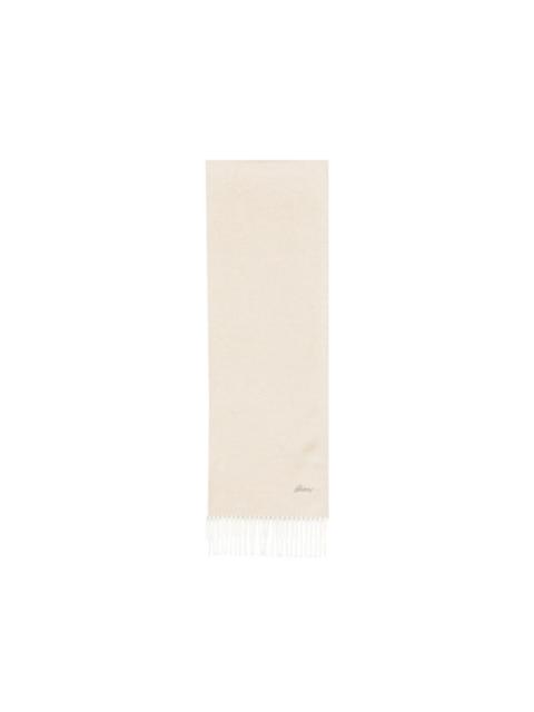 Brioni logo-embroidered fringed scarf
