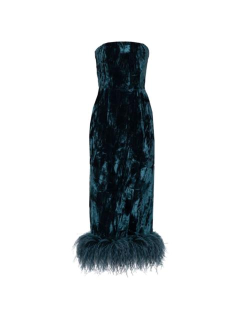 16ARLINGTON Minelli feather-trimmed midi dress