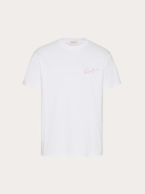 VALENTINO EMBROIDERY AND VLOGO SIGNATURE PRINT COTTON T-SHIRT