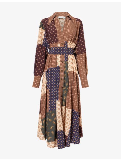Zimmermann Tuck Patch-Print Silk-Blend Midi Dress