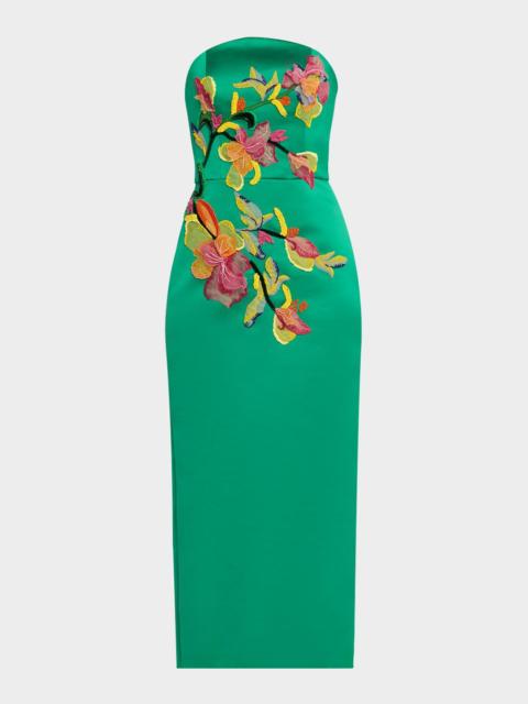 AMSALE Arch Strapless Embroidered Column Cocktail Dress
