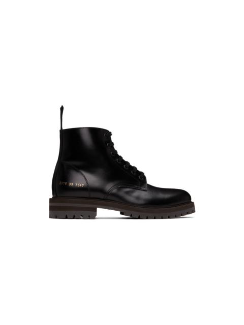 Common Projects Black Leather Combat Boots