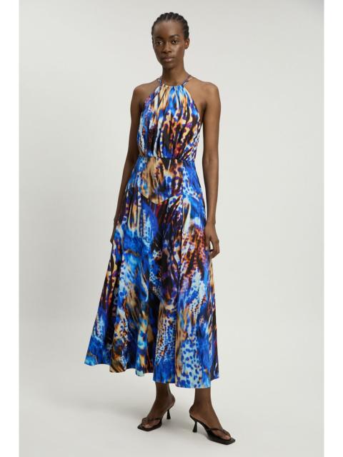 KAREN MILLEN Cotton Halterneck Woven Midi Dress With Dropped Waist Detail