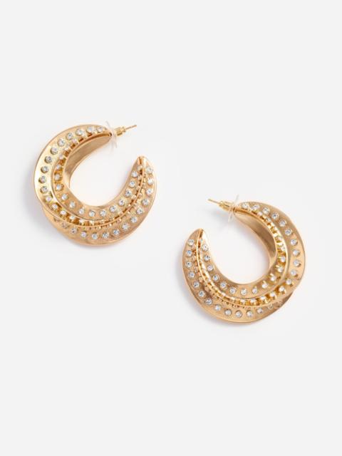 self-portrait Crystal Gold Twisted Hoop Earrings