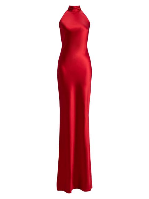 Ralph Lauren Women's Chilton Stretch-Satin Halter Gown - Bright Red