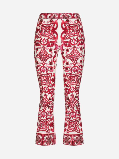 Flared trumpet-leg charmeuse pants with Majolica print