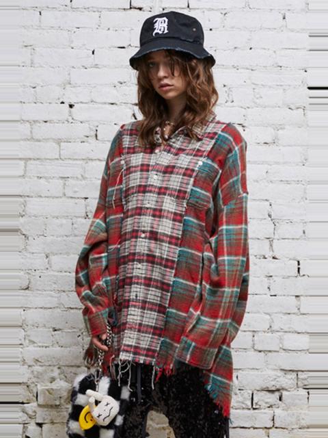 Drop Neck Combo Work Shirt - Grey Blue Plaid | R13 Denim Official Site