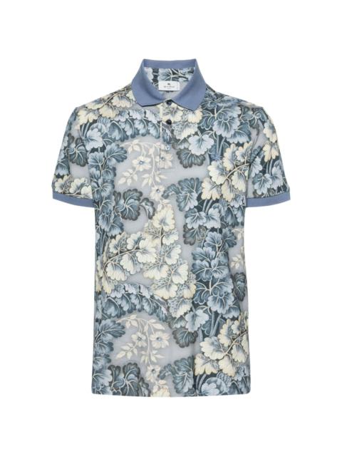 Pegaso-embroidered botanical-print polo shirt