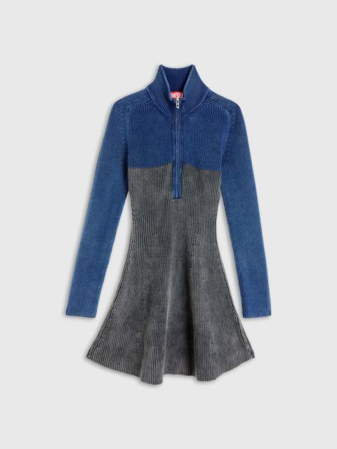 Diesel RIB-KNIT MINI DRESS WITH TWO-TONE DENIM EFFECT