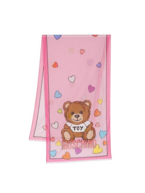 Teddy Bear-print cotton-blend scarf