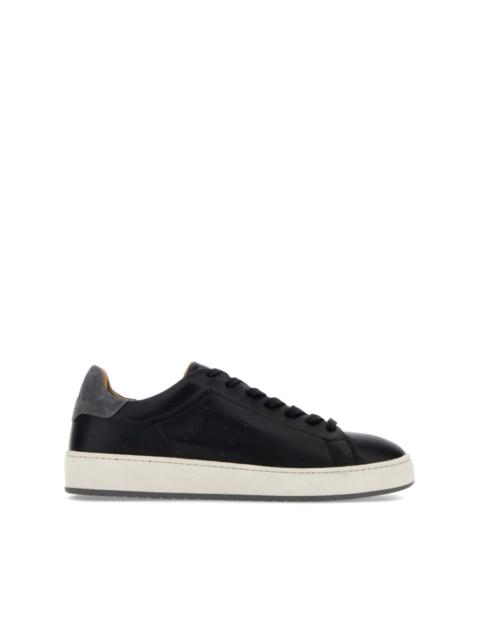 perforated side logo leather sneakers