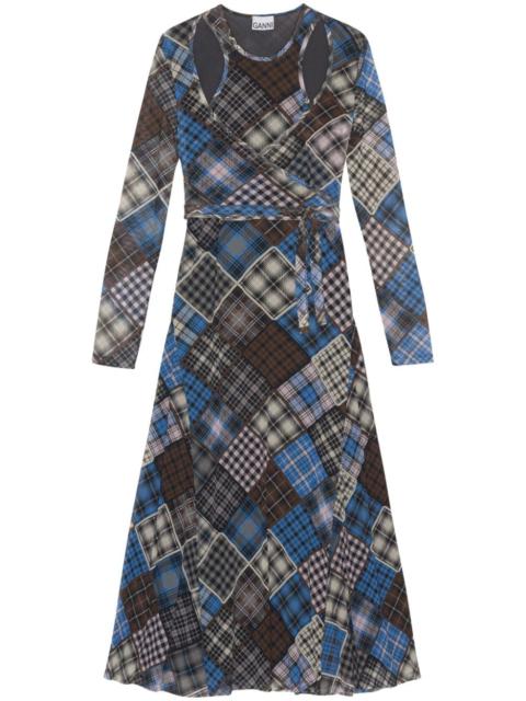 GANNI check-print wrap midi dress