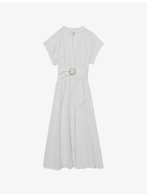 REISS Sally Short-Sleeve Cotton Midi Dress