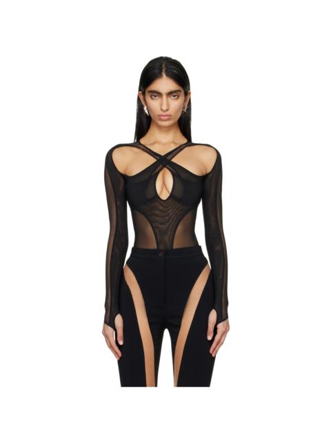 MUGLER Black Criss-Crossed Bodysuit