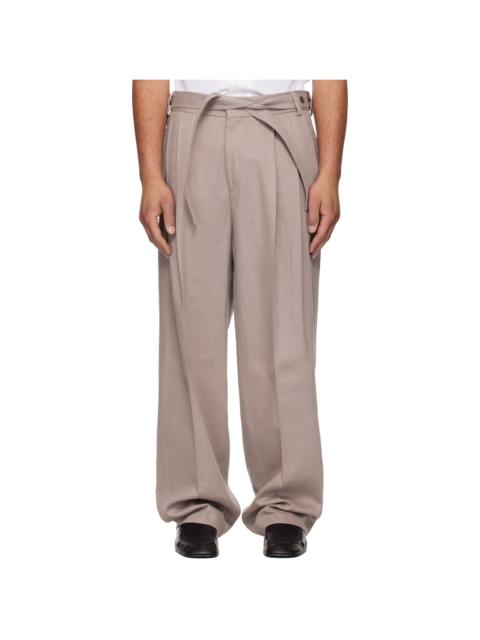HUGO Taupe Fashion-Fit Front Pleat Belt Detail Trousers