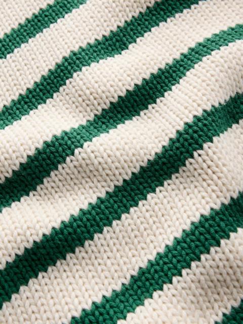 BODEN Lucy Chunky Cotton Sweater-Ivory and Jewel Green Stripe