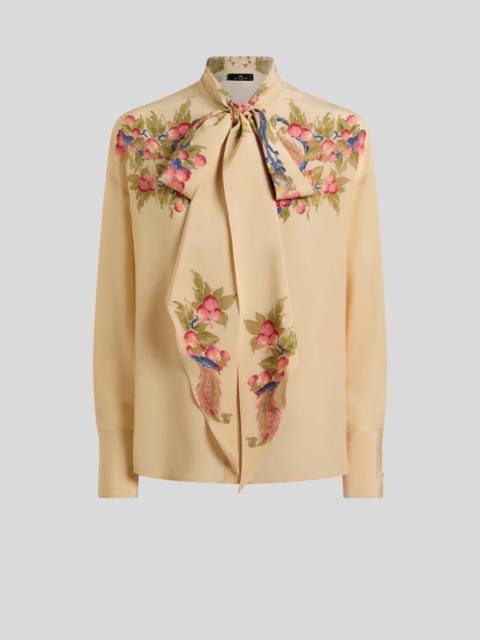 Etro SILK SHIRT WITH SILK SCARF AND PLACED FLORAL PRINT