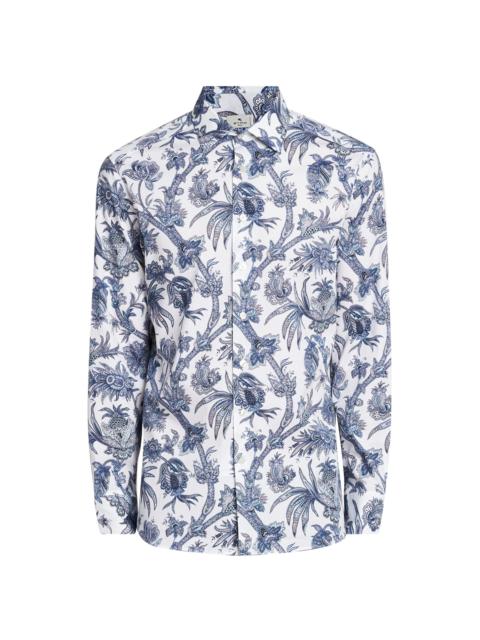 Etro Men's Multi-Floral Print Stretch Cotton Shirt - Print On White Base