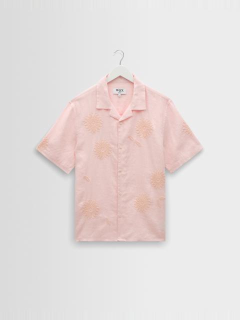 Wax London Didcot - Pink Flower Embroidered Short-Sleeve Shirt