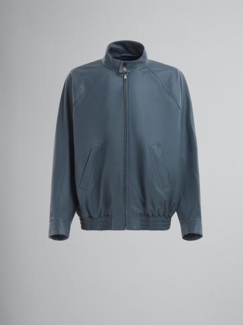 TEAL NAPPA LEATHER BOMBER JACKET