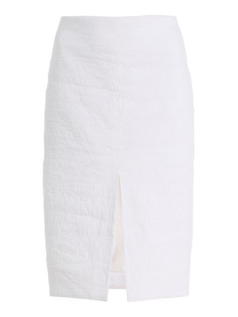 BRANDON MAXWELL The Fenn Split-Front Linen-Blend Knee-Length Skirt white