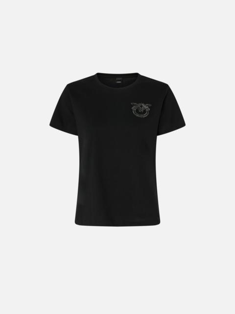 PINKO T-SHIRT WITH CRYSTAL-EMBROIDERED LOVE BIRDS LOGO