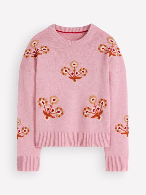 BODEN Ella Embroidered Knit Sweater-Spring Blossom Pink, Floral