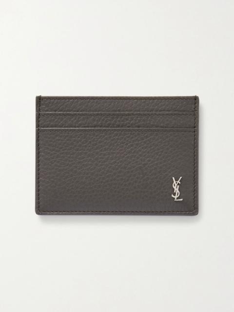 SAINT LAURENT Tiny Cassandre Logo-Appliquéd Full-Grain Leather Cardholder Dark green