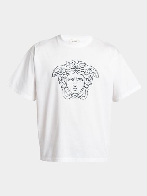 VERSACE Men's Medusa Head Outline Cotton T-Shirt