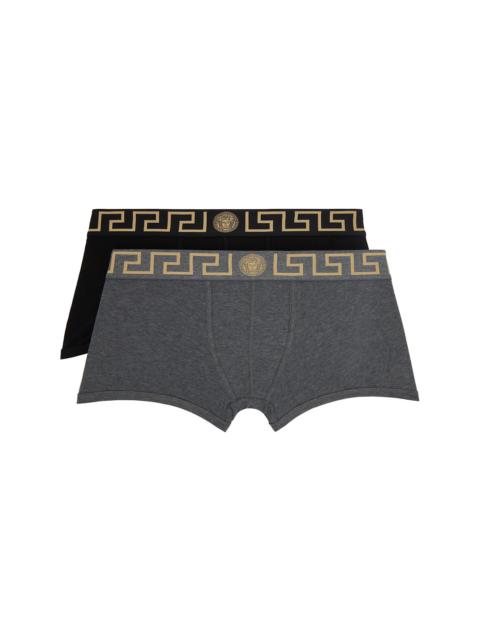 VERSACE Two-Pack Black & Gray Greca Border Boxer Briefs