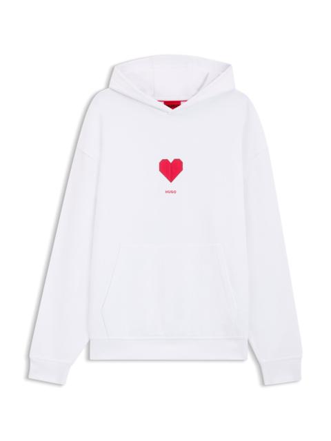 HUGO COTTON-TERRY HOODIE WITH ORIGAMI-HEART ARTWORK