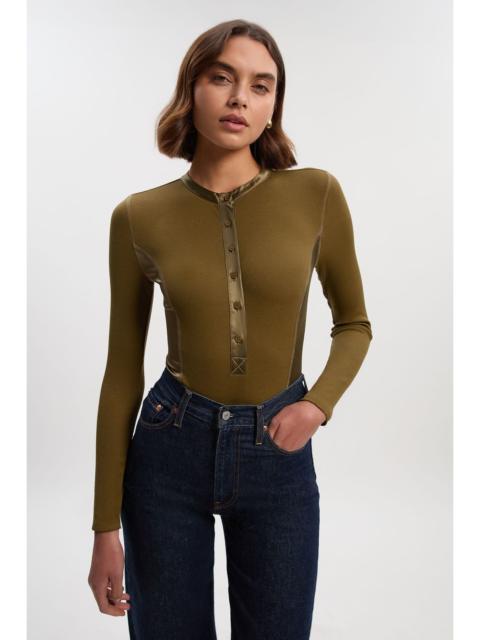 KAREN MILLEN Luxe Viscose Rib Jersey Crew Neck Satin Detail Bodysuit