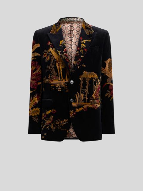Etro SINGLE-BREASTED COTTON VELVET JACKET WITH PLACED FLOWER AND ANIMAL PRINT