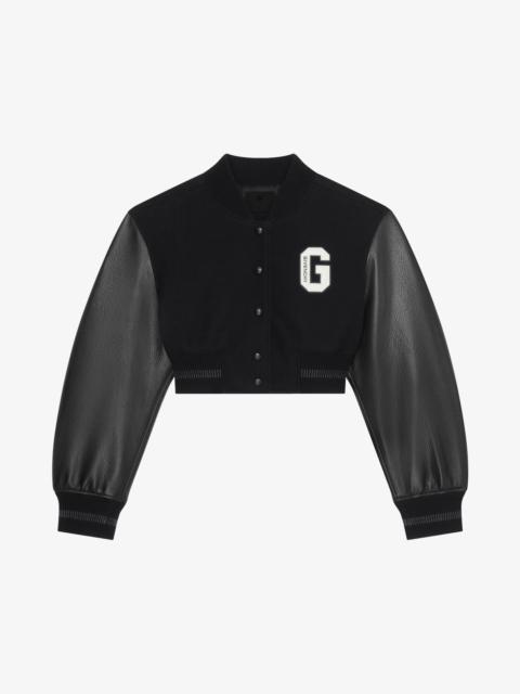 GIVENCHY COLLEGE CROPPED VARSITY JACKET IN WOOL AND LEATHER