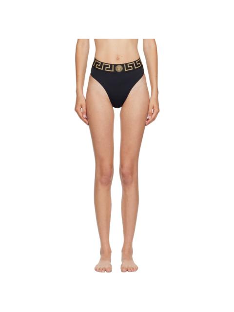 Black Greca Border High Waist Bikini Bottoms