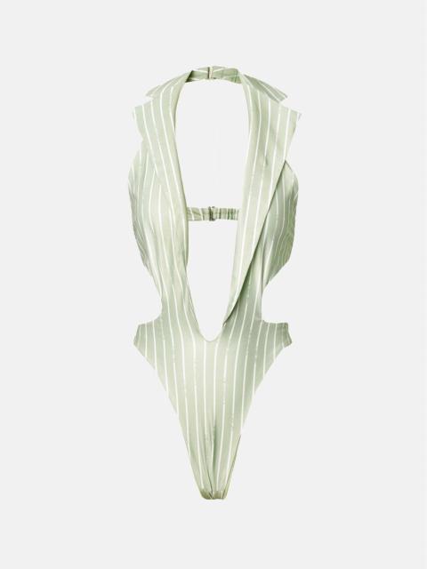POSTER GIRL PORTIA SWIMSUIT GREEN/WHITE PINSTRIPE