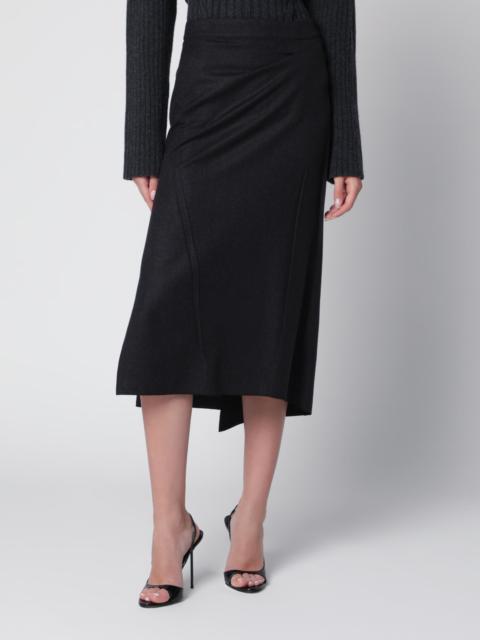 Victoria Beckham Pressed Midi Skirt in Dark Grey Wool and Mohair
