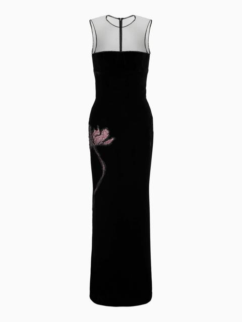 GIORGIO ARMANI Long velvet dress with floral embroidery