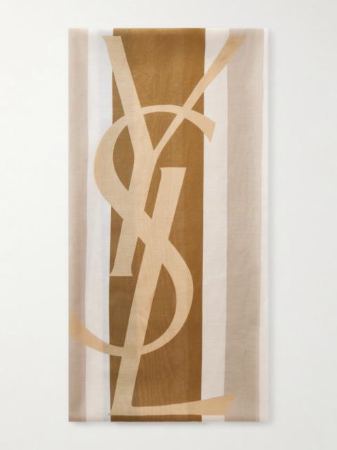 SAINT LAURENT Cassandre Striped Cotton And Silk-blend Scarf