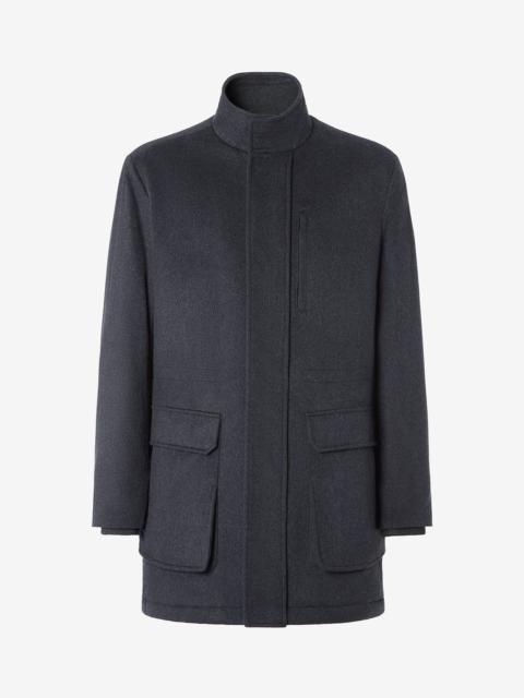 CORNELIANI Melange grey pure wool caban coat