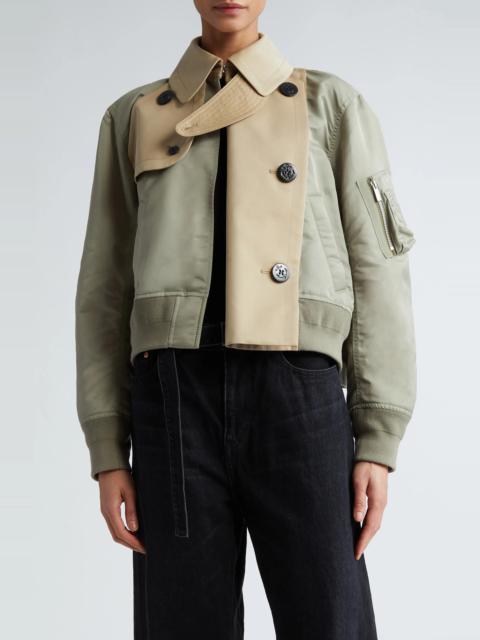 Nylon Twill & Cotton Blend Gabardine Trench Bomber Jacket in Beige X L/Khaki