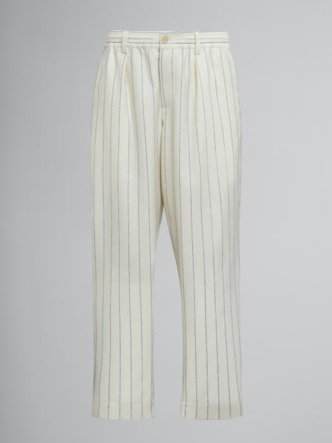 Marni WHITE PINSTRIPED FRESCO WOOL PANTS