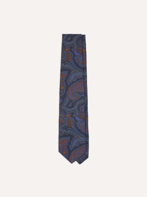 Drake's Navy Acanthus Print Silk Self Tipped Tie