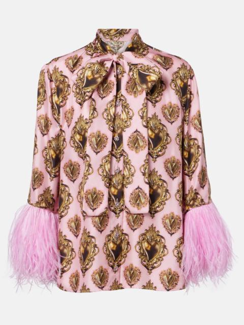 Dolce & Gabbana Feather-trimmed printed silk blouse